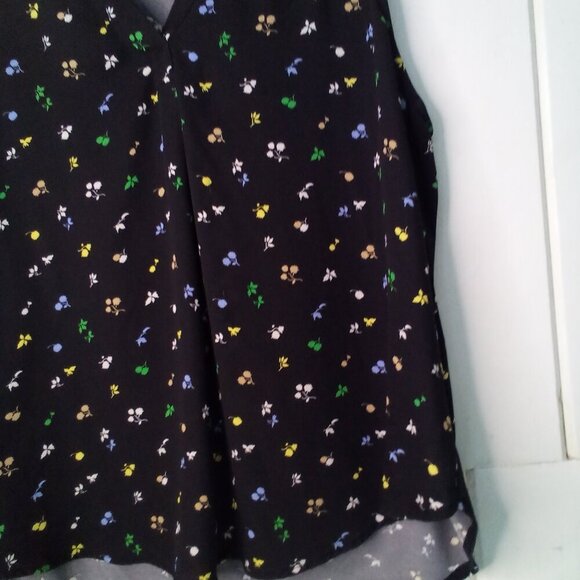 Ann Taylor Blouse Women XL Sleeveless V-Neck Floral Black Colorful - Picture 6 of 16